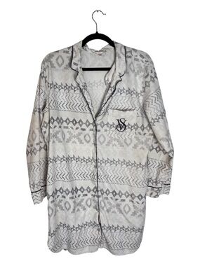 Victoria's Secret White & Gray Printed Night Gown Size M - Boho Aztec Geometric